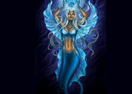 Blue Angel Mermaid - wings, mermaid, water, fish, female, woman, blue