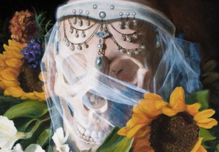 Still Waiting - flowers, scull, fantasy, gems, vail