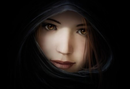 Black Hood - black, fantasy, beautiful, hood, eyes, face