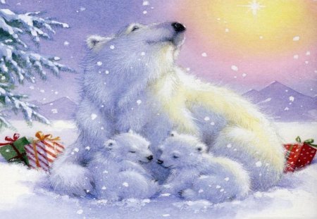 MOTHER BEAR - chistmas, polar, cubs, mother, bears