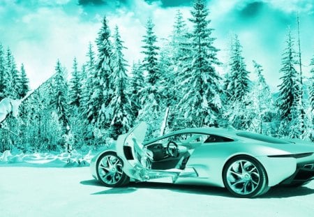 jaguar x75 - trees, snow, jaguars, cars, car and snow