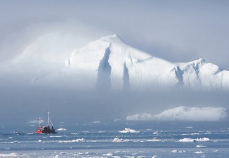 small boat between the ice - between, small, ice, boat