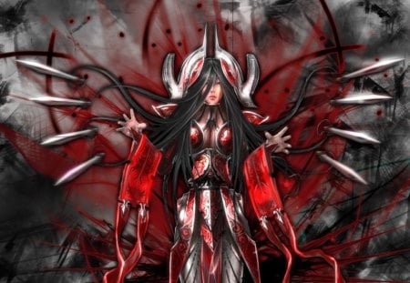 Red Warrior - fantasy, deadly, red, wings, spikes, outfit