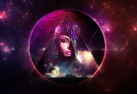 SPACE WARRIOR I - woman, purple, photoshop, planet, space