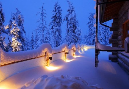 Winter - pretty, calm, creek, snow, light, reflection, calmness, golden, nice, cottage, house, sunlight, trees, winter, beautiful, lovely, orange, village, glow, river, wooden, rays, painting, cold, serenity, smoke, peaceful, bridge, shine