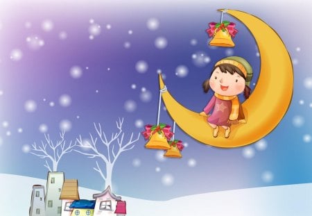 Christmas card - moon, winter, bell, christmas