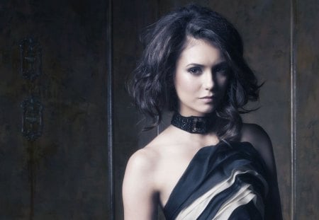 Nina Dobrev - woman, nina dobrev, beauty, actress, movie, girl, tv series, black, model, vampire diaries, dress