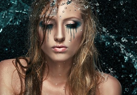 Cry me a river - woman, cry, river, wet, model