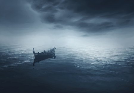 Blue - quiet, sea, blue, boat