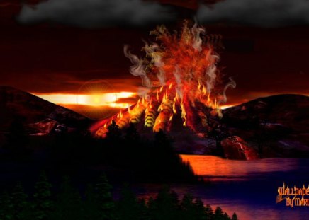 Brilliant Blast - volcano, lakes, volcanoes, eruptions, mountains, forcesofnature