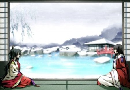 peaceful place - girls, anime, peaceful place, kimono, house