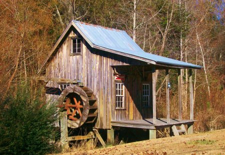 Old Mill - autum, mills, fall, water wheel