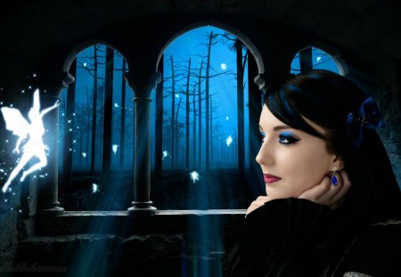 Bosque de hadas - night, lady, fantasy, magic