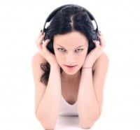 girl listening to music white