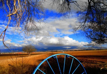 Autumn Field - sky, landscape, clouds, countryside, wheel