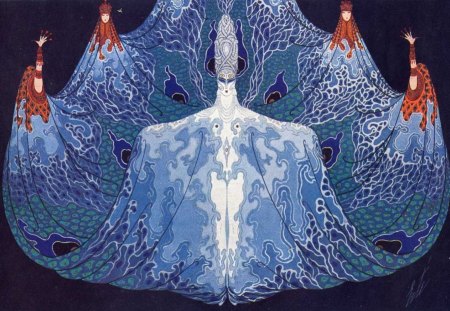 Erte Fantasy - woman, erte, blue, beautiful, fantasy