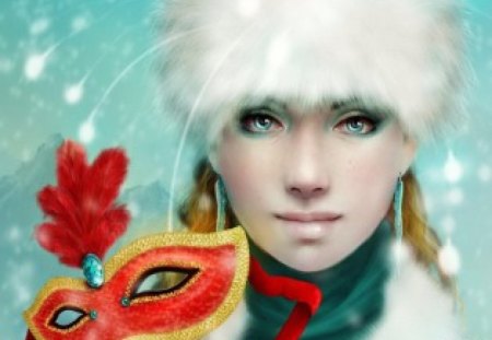 Winters Mask - hat, fur, mask, woman, beautiful, snow