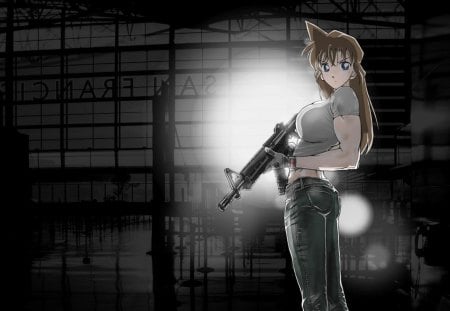 Mouri Ran - manga, anime, female, detective conan, ran mouri, gun, mouri ran, weapon