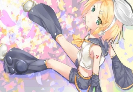 Kagamine Rin - girl, kagamine rin, colorful, green eyes, blonde hair, vocaloid, sweet, cute, short hair