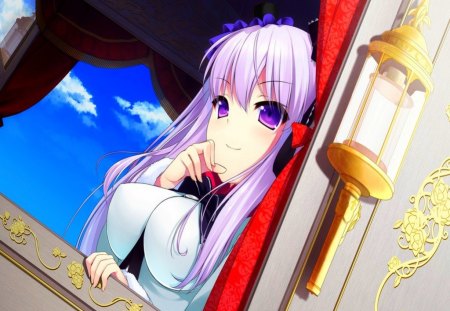 Hmmm... That's Interesting.... - game, chuning lover, interesting, girl, tougetsuin aisu, long hair, sweet, purple eyes, big breasts, cute, purple hair, sexy