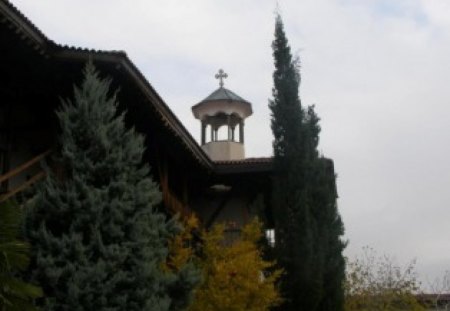 Monastery - trees, fog, photography, photo, architecture, religious, nature, autumn, nice, bulgaria