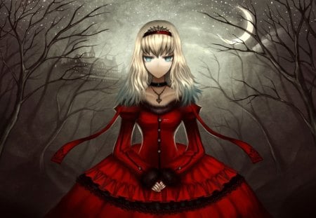 Red Princess - red, girl, orginal, princess, night, lolita