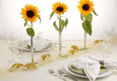 ๑~♥๑ One Bright Day ๑♥~๑ - sunflowers, sunny, yellow, fashion, entertainment, light, brilliant, hope, decoration, forever, special, beautiful, table, believe, love, christmas, wonderful, bright