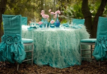 festive table - chairs, beautiful, flowers, table, vases, cutlery, tablecloth