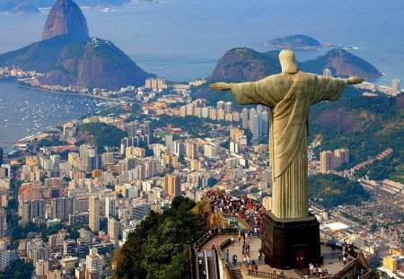 christ the redeemer over rio - view, city, mountain, statue, overlook