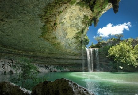 hidden paradise - hidden, waterfalls, paradise, sky