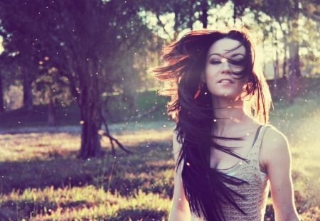 cool.... - women, trees, models, grass, hair