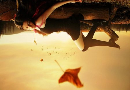 No Gravity - fall, unusual, beautiful, autumn, girl, creative