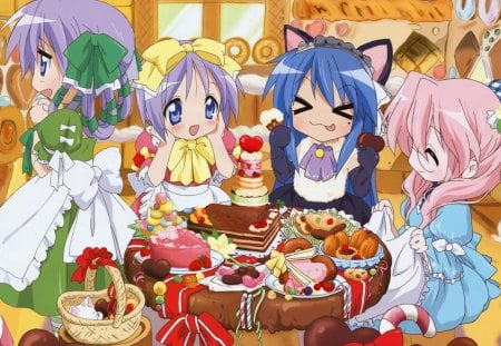 Lucky Star - lucky star, anime, izumi, konata, girl, green eyes, blue hair, candies, cat girl