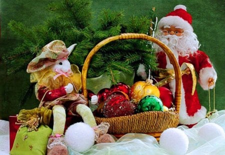 Santa Claus - abstract, winter, gifts, photography, holidays, still life, tree, santa claus, christmas, basket, season, ornaments