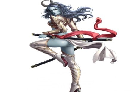 Demon Warrior - fantasy, female, swords, demon, horns