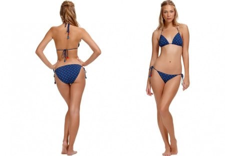 Blue Bikini - model, swimsuit, blue, bikini