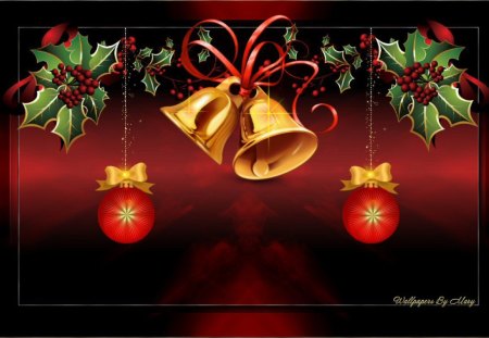 Bells Are Ringing 1200x800 - christmas, ornaments, holly, bells, holidays