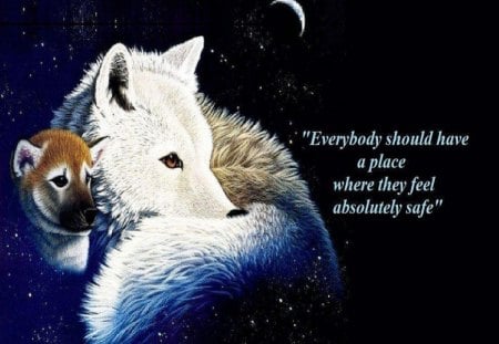 Everybody - moon, abstract, fantasy, animal, wolf, pup