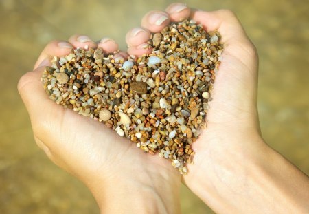 HEART OF STONE - hands, stone, heart, pebbles, love