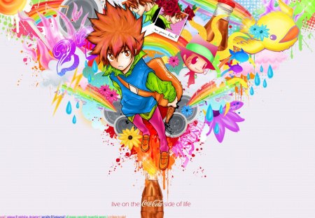 Let's live it up Coke-style! - anime, coke, colors, tsunayoshi sawada, tsuna, colorfull, coke-style, coca-style, katekyo hitman reborn, color, reborn