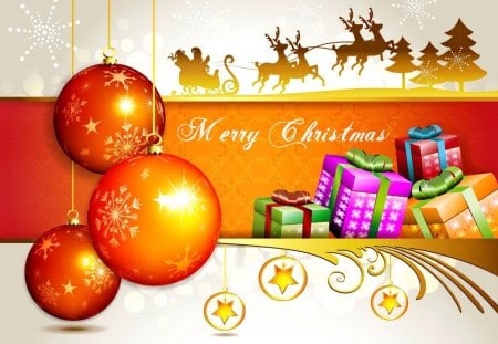 Merry Christmas - beautiful, christmas, mood, merry, gifts, bells, balls, colorful, new year, pretty, noel, decoration, santa claus, holiday, nice, lovely, deers