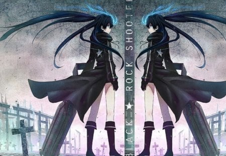 BRS â˜… - skull, girls, pc, japanese, brs, shine, innocent soul, ps3, ova, fighting, long hair, dream, railgun, chains, war, video games, friends, memories, yuu kotari, black rock shooter, beauty, female, fantasy, black, anime, dead master, miku, cute, mato kuroi, yomi takanashi, love, stars, school, chibi, square, abstract, blue, friendship