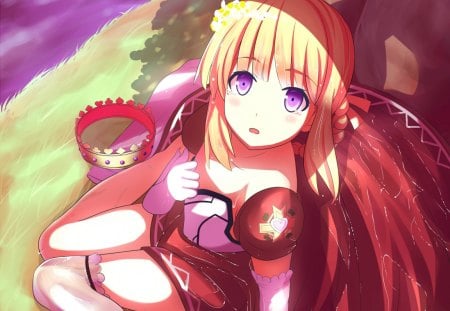 Lovely Dream - fun, anime, memoies, crown, long hair, stars, purple eyes, garden, blond, abstract, queen, girl, love, rest, dreams, manga, smile, funny, cute