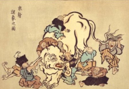 Blind Monks Examining an Elephant by Itcho Hanabusa 1652-1724 - seventeenth century, japanese, mythology, print