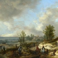 Philips Wouwermans - A Dune Landscape With a River and Many Figures