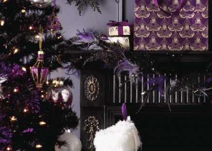 à¹‘~â™¥à¹‘ Christmas In Purple à¹‘â™¥~à¹‘ - love, fire plece, ribbons, fashion, entertainment, white, christmas tree, holidays, purple, forever, decorations, presents, hope, cold season, lavender, lights