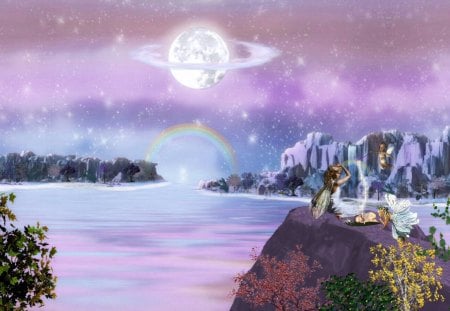 Fairy Dust 1600x900 - fairies, planets, fantasy, fairy, mountains, lakes