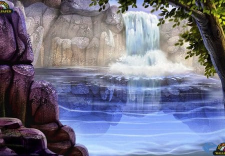 Figure 3d wallpaper - figure, waterfalls, wallpaper, stone