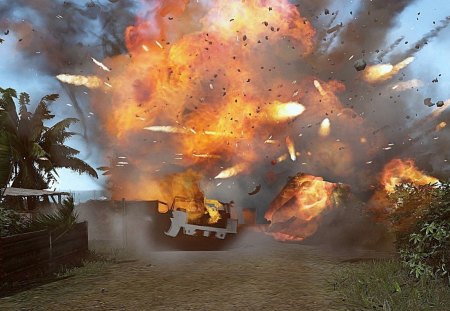 crysis - cars, explosion, yellow, fire