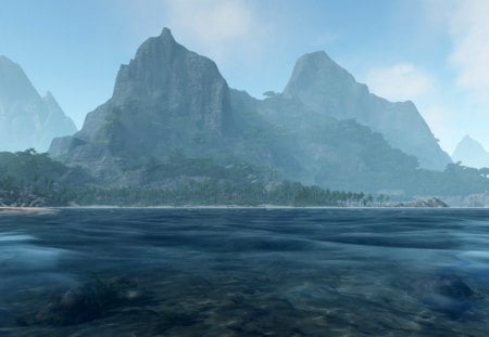 crysis - clouds, sea, greenery, mountains